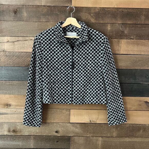 Vintage Earl Rutenberg Collection Black & Grey Collared Checkered Cropped Jacket - Picture 7 of 13
